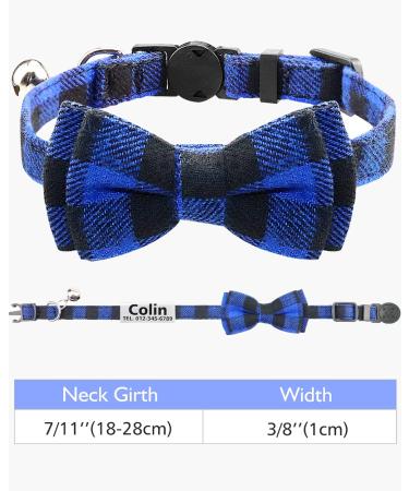 Personalized Breakaway Cat Collar with Bow Tie & Bell - Blue | Stainless Steel ID Tag Engraved | Name & Phone Number | 1 Pack - Buy Online on SooperMarket.com