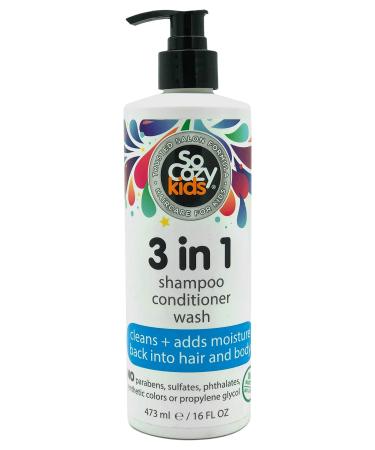 SoCozy 3in1 Shampoo + Conditioner + Body Wash For Kids Hair Cleans and Adds Moisture Back, Kiwi, 16 Fl Oz