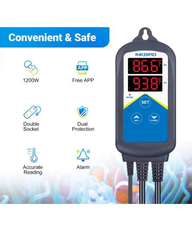 Inkbird ITC-306A WiFi Temperature Controller - 120V1200W Aquarium Thermostat Heater Controller with Two Probes for Reptiles & Hatching - Buy Online on SooperMarket.com