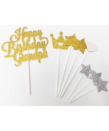 AILEXI Glitter Cake Toppers - Happy Birthday Grandpa Gold set
