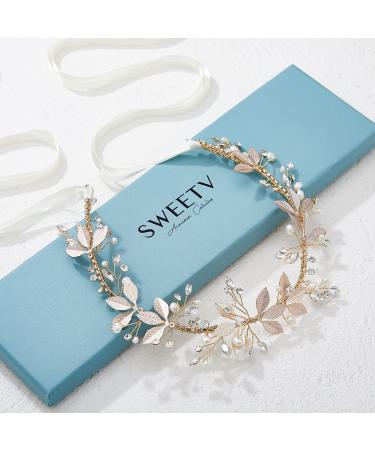SWEETV Gold Crystal Wedding Headband - Handmade Bridal Hair Vine & Accessories - Buy Online on SooperMarket.com