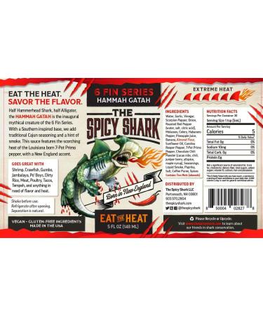 The Spicy Shark Hammah Gatah Extreme Heat Hot Sauce - Made with Scorpion Pepper Habanero Carolina Reaper Pepper & 7-Pot Primo Pepper - Brand Featured on Hot Ones - Buy Online on SooperMarket.com