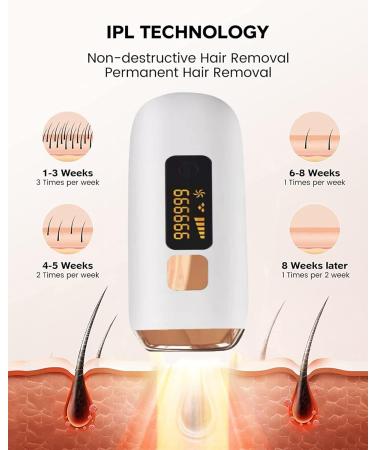 Permanent Painless Laser Hair Removal Device for Women - 999,999 Flashes, 5 Energy Levels, 2 Modes - Ideal for Face, Body, Bikini - Gold+White - Buy Online on SooperMarket.com