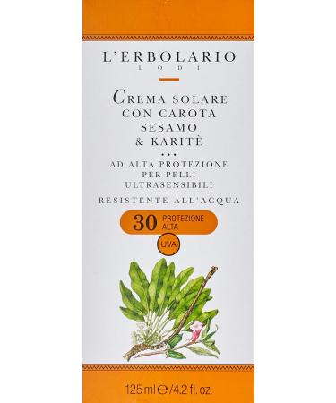 L'Engolario High Protection Sunscreen for Sensitive Skin - SPF 30 Water Resistant with Carrot Sesame & Shea Butter - 125 ml - Ideal for Children - Buy Online on SooperMarket.com