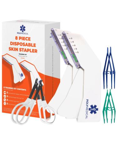 8 Piece Disposable Skin Stapler Kit Suture Thread Alternative - 110 Wires 2 Stapler Remover Tool + 4 Plastic Forceps for Outdoor Camping Emergency Survival Demo First Aid Field Emergency Vet Training