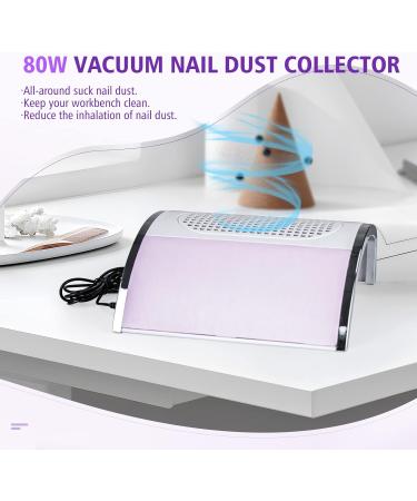 Saviland 80W Nail Dust Collector - Powerful Salon Dust Extractor with 2 Fans, 2 Bags, One Button Control for Acrylic, Dip Powder, Gel Polish - Purple - Buy Online on SooperMarket.com