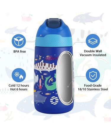 FEIJIAN Kids 12oz Insulated Water Bottle with Straw Lid - BPA-Free Stainless Steel Tumbler for Toddlers - Leak-Proof & Reusable - Ocean Blue - Buy Online on SooperMarket.com