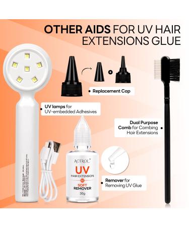 Premium Hair Extension UV Glue Kit - Waterproof & Mild 20g | Transparent Glue Remover & Brush for Perfect Hair Extensions - Buy Online on SooperMarket.com