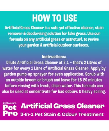 Dirtbusters Pet Pro Artificial Grass Cleaner For Dogs & Cats 3-in-1 Clean Remove Stains Urine & Deodorise With Reactivating Odour Eliminator For All Types Of Astro Turf (5L) - Buy Online on SooperMarket.com