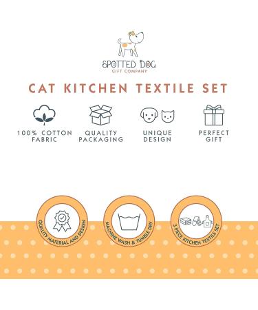 Cotton Kitchen Towel, Adjustable Bib Apron, Heat Resistant Double Oven Mitt - Cat Lovers Kitchen Gift Set of 3 - Machine Washable - Happy Cats Multicolor - Buy Online on SooperMarket.com