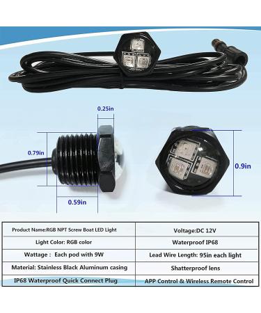 NBWDY 4Pcs RGB Marine Boat LED Lights - Waterproof NPT Drain Plug Light for Boat, Pontoon, Kayak, Yacht - APP & IR Remote Control - IP68 Waterproof - Buy Online on SooperMarket.com