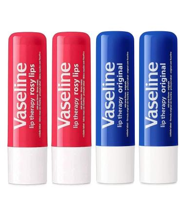 Vaseline Lip Therapy Stick Rosy Lips and Original Variety Pack | Petroleum Jelly Vaseline Lip Balm | 4.8g each (4 Pack)