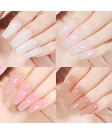 TOMICCA 4PCS Jelly Nude Pink White Gel Nail Polish Set - Sheer Clear Crystal Translucent French Manicure DIY Home Kit 8ML - Buy Online on SooperMarket.com