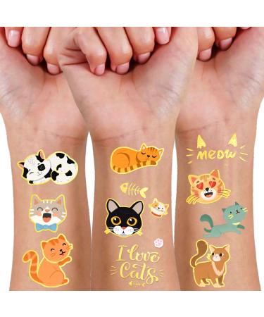 Cat Temporary Tattoo Stickers 120 Glitter Style Birthday Party Decorations Favor Supplies Party Games Reward Decoration Goodies Bag Stuffer kitty Birthday Gifts For Boys Girls Kitten School Rewards