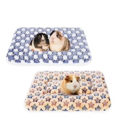 2 Pcs Small Animal Plush Bed Mat 35x27cm Washable Guinea Pig Bed Mat Fluffy Guinea Pig Bedding Mat Sleeping Pad for Bunny Hamster Guinea Pig Yellow Blue