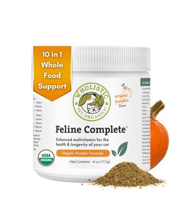 Wholistic Pet Organics Feline Complete: Cat Multivitamins Powder - Immune Support Supplements for Cats - Antioxidants - Organic Pumpkin Flavor - 4 oz Organic Pumpkin 4 oz