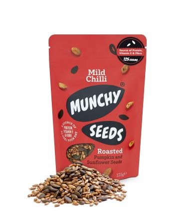 MUNCHY SEEDS Mild Chilli Sunflower Pumpkin Protein Snack Seed Mix for Eating Plant-Based Source of Protein Fibre & Vitamin E Mildly Spicy Flavour Vegan Snacks for Kids & Adults - 125g Mild Chilli 125 g (Pack of 1)