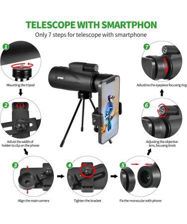 JIPNO High Powered Monocular-Telescope for Adults and Kids with Smartphone Adapter  Dust-Proof BAK4 Prism Monocular with Clear Low Light Vision for Hunting/Target Shooting/Stargazing/Camping/Traveling 12x50 - Buy Online on SooperMarket.com
