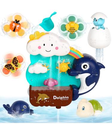 Joyreal Baby Bath Toys - Toddler Bath Toy for 18+ Months Baby Bath Tub Toy with 3 Suction Cup Spinner Toys & 2 Wind Up Bath Toys Gift for Boys Girls for 2 3 4 5 Year Old Standard Edition