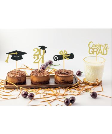 24Pcs Graduation Cupcake Toppers Graduation Cupcake Picks for Cupcake Food Decorations - Class of 2024 Graduation Cupcake Toppers Supplies (Black & Gold) - Buy Online on SooperMarket.com