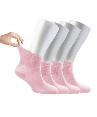 Cosyfeel Women Loose Diabetic Socks | 4-Pack Neuropathy Ankle Socks for Ladies | Super Soft Eco-Friendly Bamboo Material | Durable with Seamless Toe | Multicolour Patterns | 4 Seasons 4-7 CANDY PINK