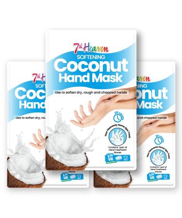 7th Heaven Softening Coconut Hand Mask Multipack (Pack of 3) with Shea Butter to Soften Dry Rough and Chapped Hands (3 Pairs of Hand Treatment Gloves)