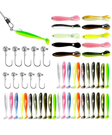 53 pieces of fishing raids Set 2 sizes of jig heads 10 pieces of jig hooks 43 piece of rubber fishing bait carp accessories set pike bait for salt water fish and fresh water fish suitable