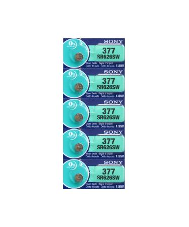 Sony Battery 377 (SR626SW) Silver Oxide 1.55V (5 Batteries Per Pack)