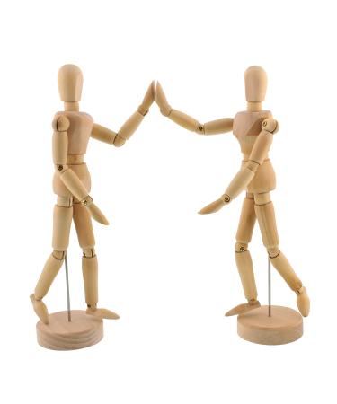US Art Supply Wood 12" Artist Drawing Manikin Articulated Mannequin with Base and Flexible Body - Perfect for Drawing The Human Figure (12" Pair - Male & Female)