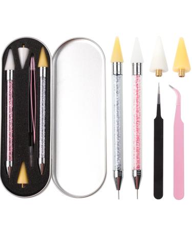 LLMSIX Rhinestones Picker Tool Dual-Ended Wax Pencil Pen Rhinestone Picker In Box Dotting Pen Rhinestones Applicator with 2 Wax Tips Twizzer for Gem Jewelry Nail Art DIY Craft (White+Yellow)