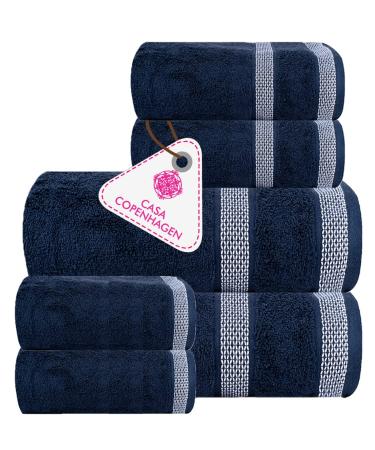 CASA COPENHAGEN Solitaire Designed in Denmark 600 GSM 2 Bath Towels 2 Hand Towels 2 Washcloths  Super Soft Egyptian Cotton 6 Towels Set for Bathroom  Kitchen & Shower - Navy Blue