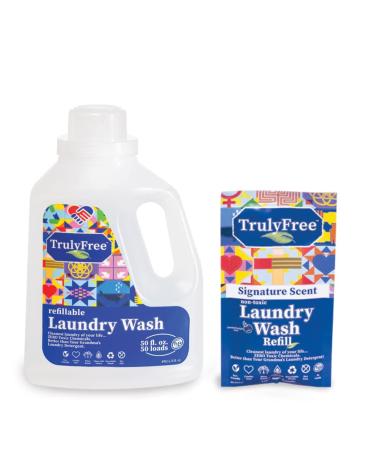Truly Free Laundry Detergent for Sensitive Skin | Gentle & Safe for Baby Clothes | Plant-Based | Easy to Dissolve to Create a Liquid| Include 1 Refillable Bottle| Signature Scent (50 Loads) Signature Scent 50 Fl Oz (Pack of 1)