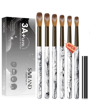 Saviland Kolinsky Acrylic Nail Brush Set   6PCS Professional Acrylic Nail Brushes  Ink Painting Handle Nail Brushes for Acrylic Application Nail Extension & Carving Size 4/8/10/12/14/16 A-6PCS Acrylic Nail Brush Set