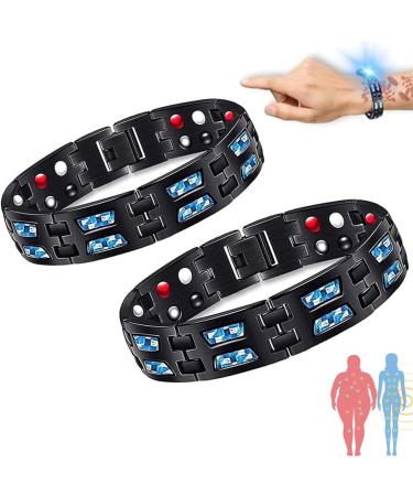 Noruion Far Infrared Ion Bracelet Noruion Far Infrared Ionizer Wristband Magnetic Bracelet Magnetic Bands for Men Men's Bracelet Adjustable Length with Titanium Power Magnetic Bracelet (2pcs)