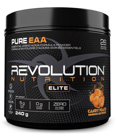 Revolution Nutrition Pure EAA Powder Essential Amino Acid Post Workout Zero Calorie Zero Sugar Gluten Free Enhanced with Electrolytes 5g EAAs 240 g 26 Servings (Candy Peach 0.53 Pound) Candy Peach 26 Servings (Pack of 1)