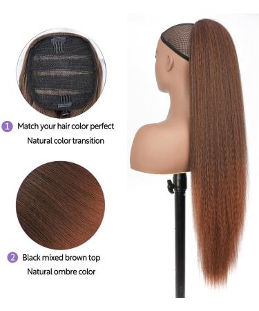 PORSMEER 30 Inch Yaki Straight Drawstring Ponytail Clip In Extensions for Women Kinky Straight Pony Tail Extensions Hair Extensions Ponytail (Black mixed brown) - Buy Online on SooperMarket.com