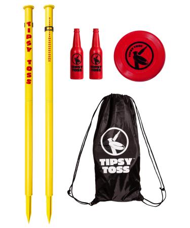 GoSports Tipsy Toss Game Set - Flying Disc Bottle Drop Yard Game, Yellow Pro