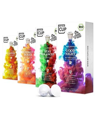 My Tea Cup Wellness Box - Premium 100% Organic Tea Capsules - 4 Selection of Strong Flavours 10 Pods Per Boxed Variety - Herbal Teas Compatible with Nespresso Machines - Fine Gift for All Occasions