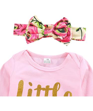 ChYoung Baby Girl 3-Piece Outfit Set, Newborn Little Sister Romper, Rose Printed Pant, Headband | 6-12 Months Pink-Floral - Buy Online on SooperMarket.com