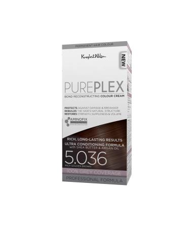 Knight & Wilson PurePlex Rich Golden Brown Permanent Hair Colour Dye. Protect Restore and Nourish with Aminofix. 5.036 Golden Brown. 100% Grey Coverage. Golden Brown 1 count (Pack of 1)