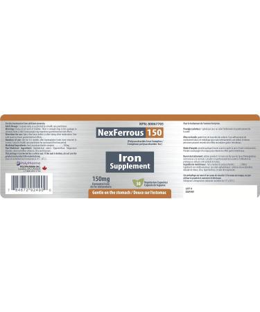 NexFerrous 150 mg | Vegan Iron Supplement | Prevention & Treatment of Iron Deficiency Anemia | Gentle on the Stomach | Easy Absorption | High Potency | 150 mg per capsule | 30 Capsules - Buy Online on SooperMarket.com