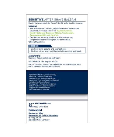 Nivea Men Sensitive After Shave Balm 3-Pack (3 x 100ml) - Soothing Skin Care with Chamomile & Vitamin E - Buy Internationally - Buy Online on SooperMarket.com