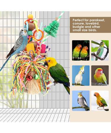 YIXUND Seagrass Foraging Basket Bird Toy with Colorful Crinkly Paper and Wooden Blocks - Ideal for Small & Medium Parrots - DIY Honeycomb Tree Design - Buy Online on SooperMarket.com