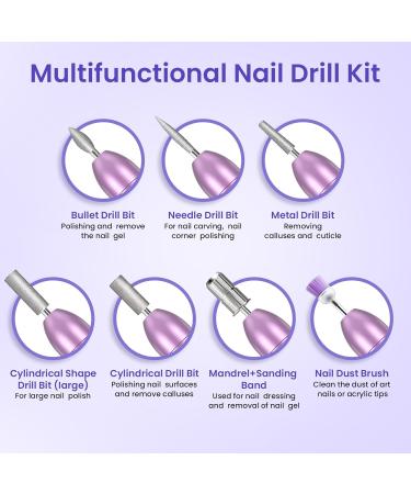 Electric Nail Drill Kit | Professional 20000 RPM E File for Acrylic Nails & Gel | Adjustable Speed Electric Manicure Pedicure Set | Perfect Gift for Beginners & Women - Purple - Buy Online on SooperMarket.com
