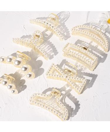 DEEKA 8 Pcs Large Pearl Hair Claw Clips White Black Hair Clips Fine Thick Long Hair Jaw Clips Barrettes Hair Accessories for Women and Girls Multisize(Pack of 8) Pearl Color D
