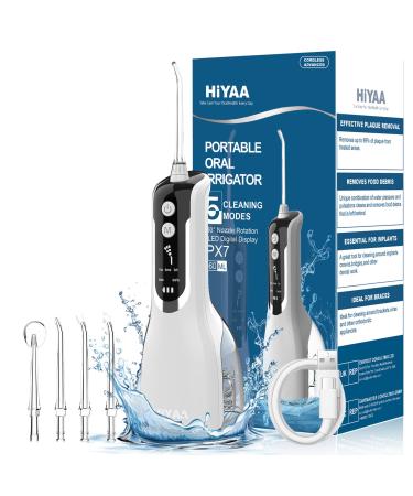 Water Flossers for Teeth Cordless and Oral Irrigator Dental Flosser with 5 Modes 360ML Portable Dental Water Flosser with 4 Jet Tips & USB Rechargeable Use for Travel -White