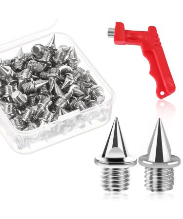 Julmelon 1/4 inch carbon steel spikes 60 pieces lighter weight carbon spikes with spike wrenches for racing shoes field sprints cross-country skiing replacement spikes silver