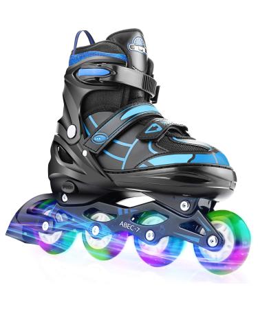 Hikole Inline Skate for Girls Boys Kids and Adult Women Adjustable Blades Roller Skates with Light Up Wheels for Indoor Outdoor Youth in Line Skating for Beginners Children Teen Blue & Black Large (Youth & Adult)