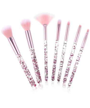 WLLHYF 7 Pack Makeup Brush Set Stylish Glitter Cosmetics Brushes Kit Professional Blending Brush with Crystal Sequins Handle for Eye Shadow Eyeliner Foundation Powder Concealer Blush Lip Women (Pink)