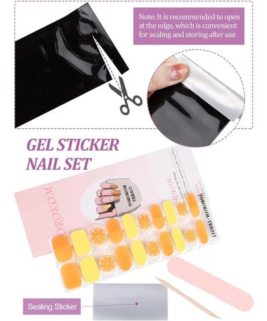 EBANKU Semi Cured Gel Nail Strips - Long Lasting Waterproof Nail Polish Wraps in Yellow and Orange | Includes Cuticle Stick, Nail File, Wipes - DIY Gel Nail Stickers - Buy Online on SooperMarket.com